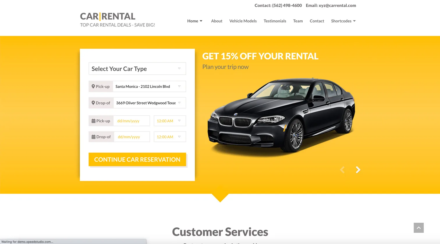 Car Rental - WordPress Theme Landing Page